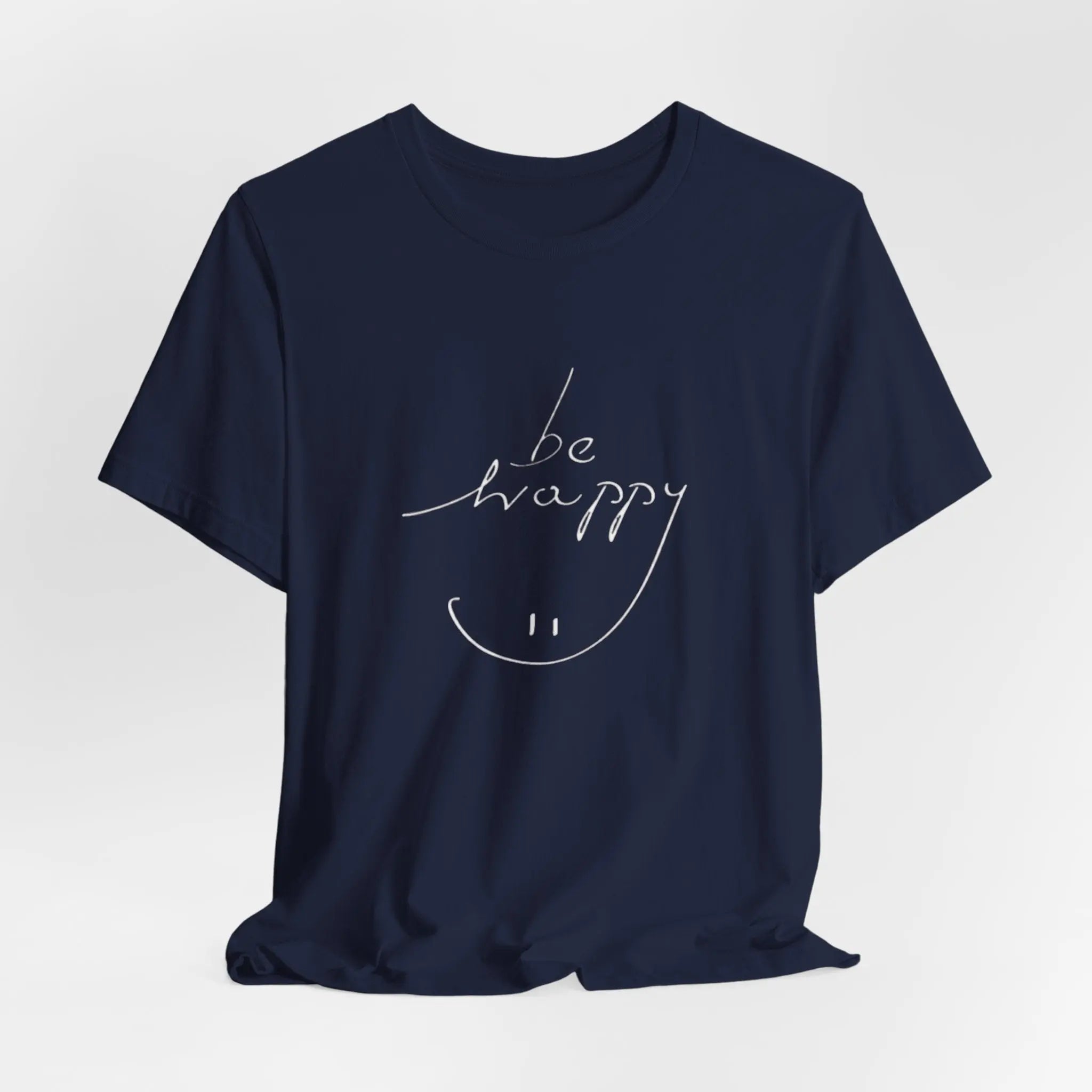 „Be Happy“ T-Shirt mit Smiley – Schwarzes Unisex Shirt mit positiver Botschaft - ElmunoT-Shirt