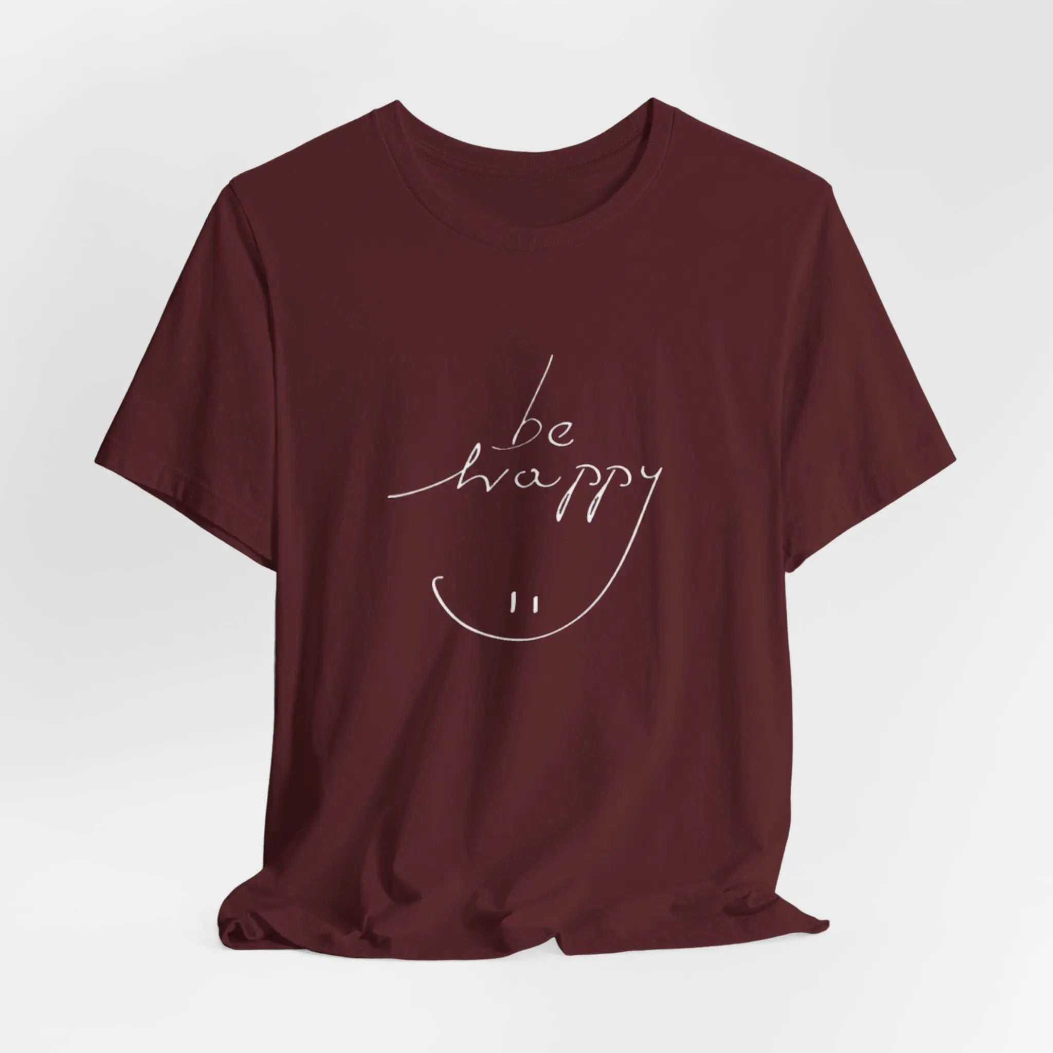 „Be Happy“ T-Shirt mit Smiley – Schwarzes Unisex Shirt mit positiver Botschaft - ElmunoT-Shirt