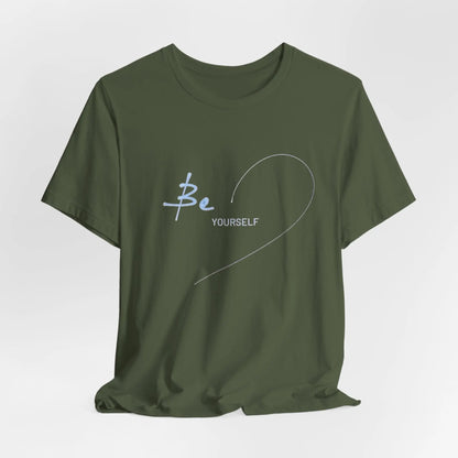 „Be Yourself“ – Schwarzes T-Shirt mit Herzmotiv | Unisex Shirt mit inspirierendem Spruch - ElmunoT-Shirt