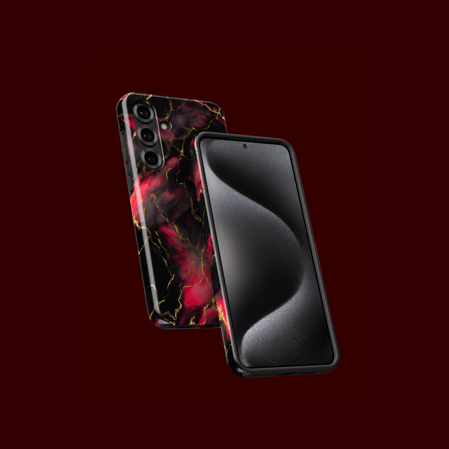 Stoßfeste Handyhülle „Crimson Lava“ – Vorder- und Rückseite