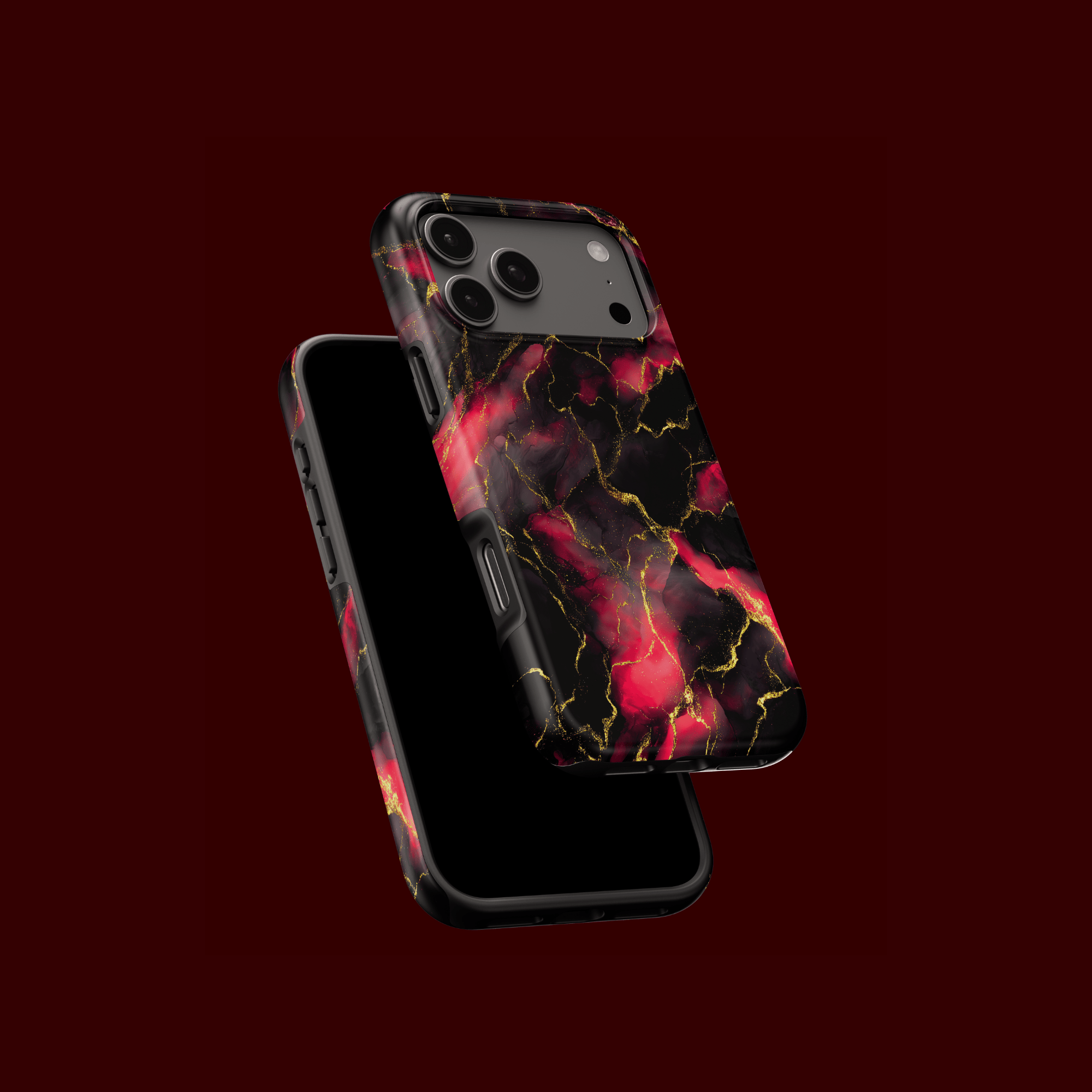 iPhone-Mockup mit „Crimson Lava“ Hülle