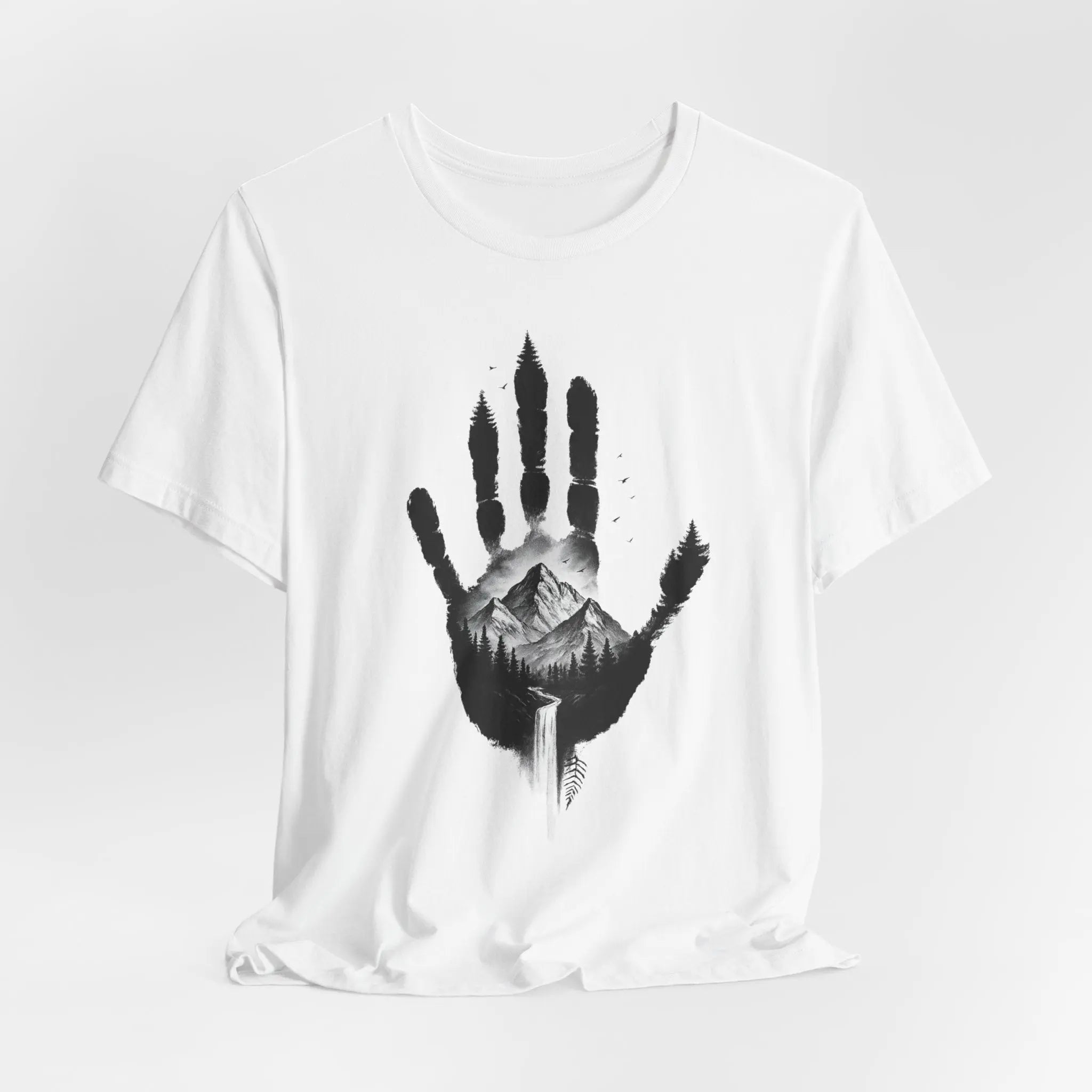 Natur T-Shirt mit Handabdruck & Bergmotiv – Unisex Bio - Shirt | Elmuno - ElmunoT-Shirt