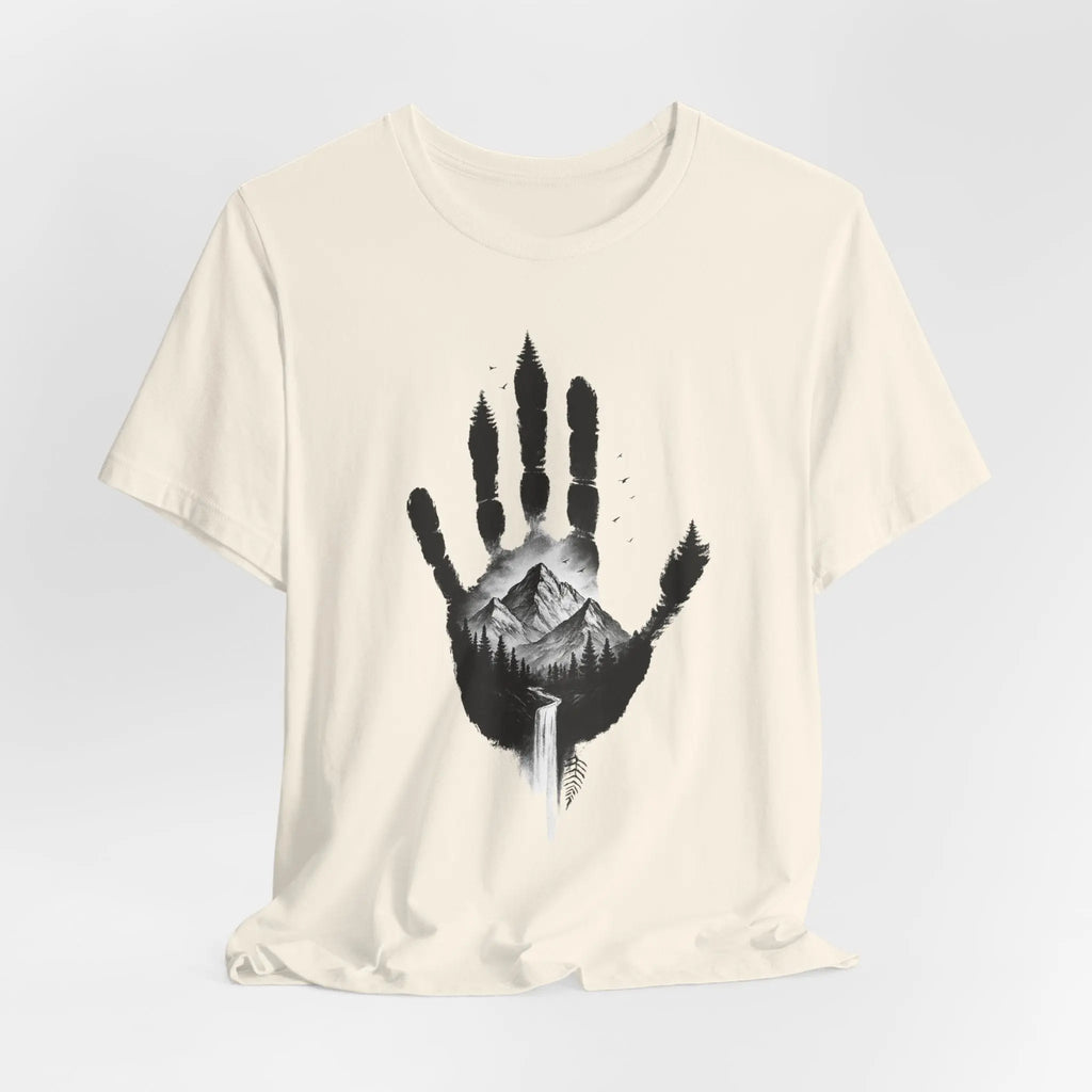Natur T-Shirt mit Handabdruck & Bergmotiv – Unisex Bio - Shirt | Elmuno - ElmunoT-Shirt