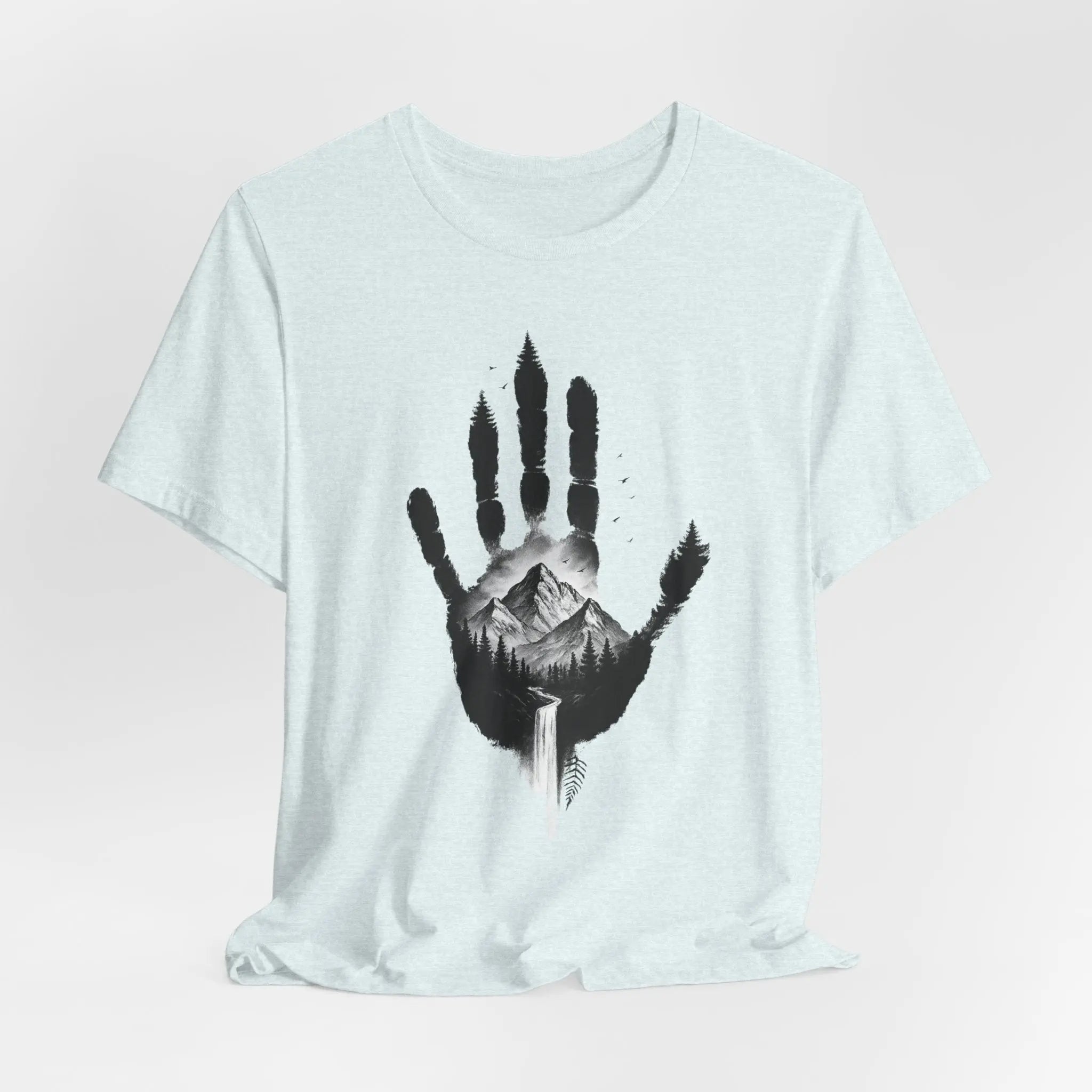 Natur T-Shirt mit Handabdruck & Bergmotiv – Unisex Bio - Shirt | Elmuno - ElmunoT-Shirt
