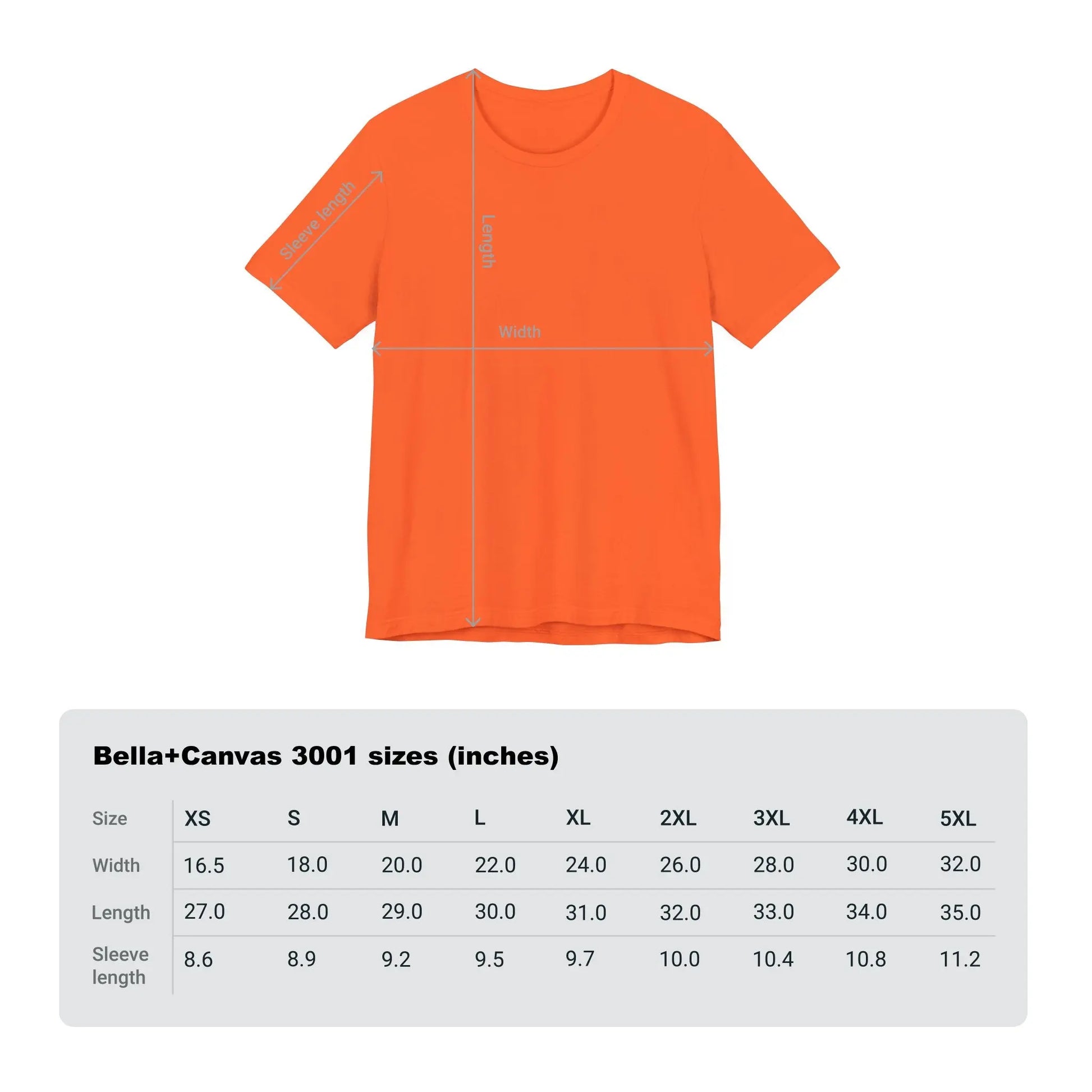 Größentabelle für Bella+Canvas 3001 Unisex Jersey T-Shirt