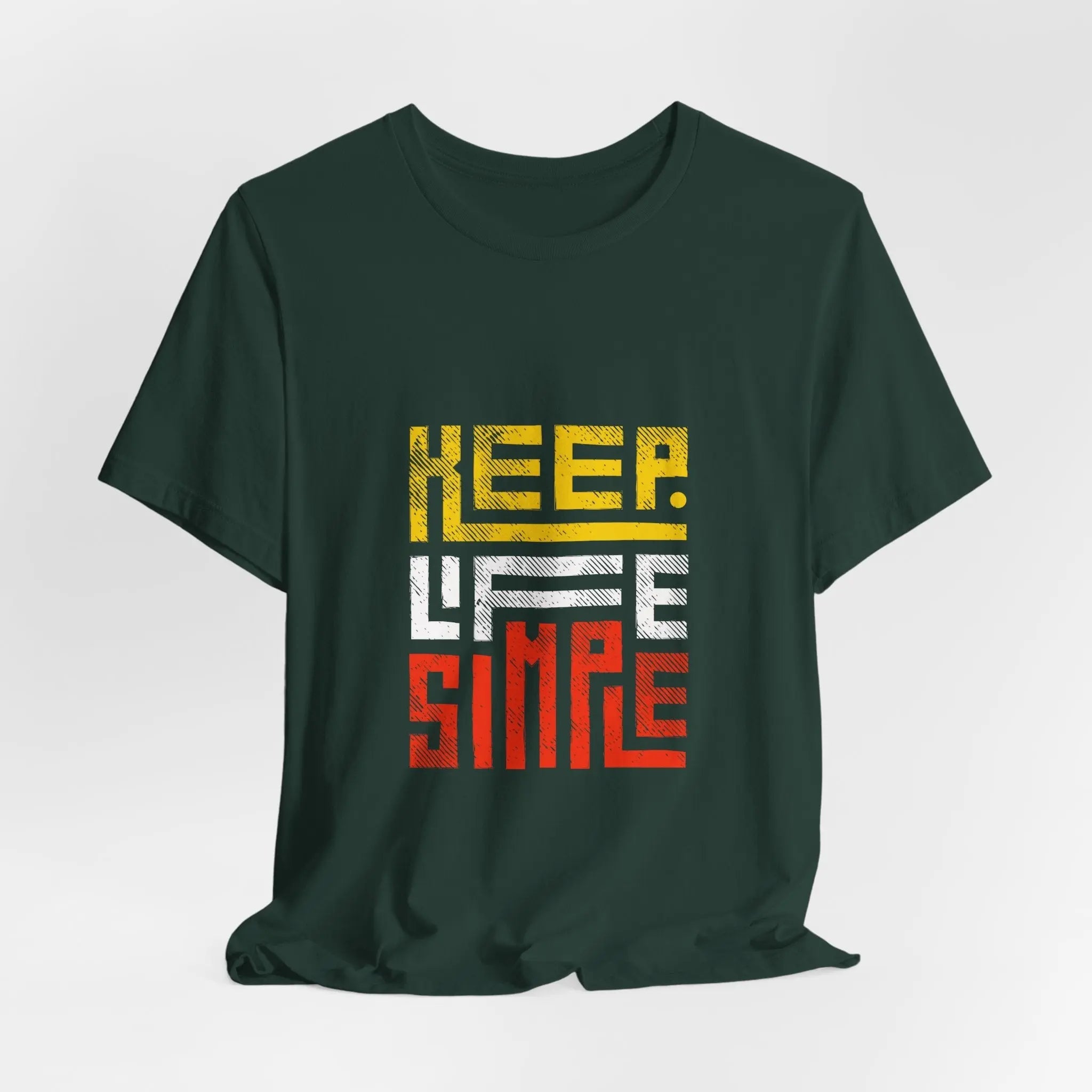 Dunkelgrünes T-Shirt mit "Keep Life Simple"-Print