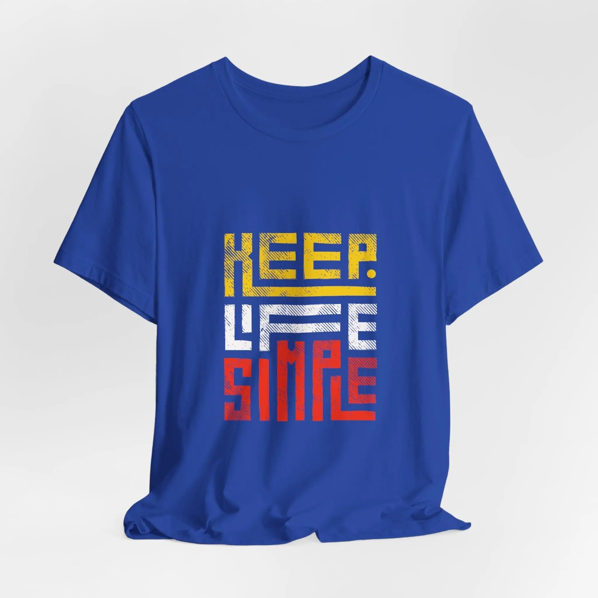 Blaues T-Shirt mit "Keep Life Simple"-Schriftzug