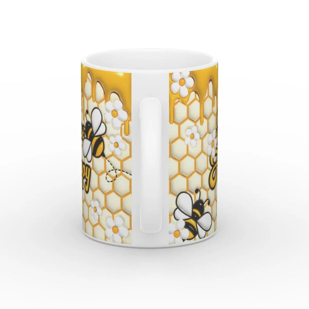 Rückseite der Tasse mit Honigwaben und süßem Design – ideal für Tee- und Kaffeeliebhabe