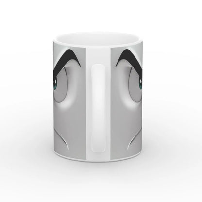 Rückseite der Kaffeetasse mit genervtem Gesicht – perfekte Geschenkidee für Kaffeejunkies