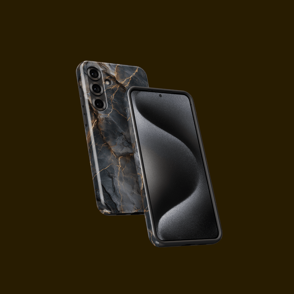 „Obsidian Veins“ Handyhülle – Vorder- und Rückansicht an Samsung-Smartphone