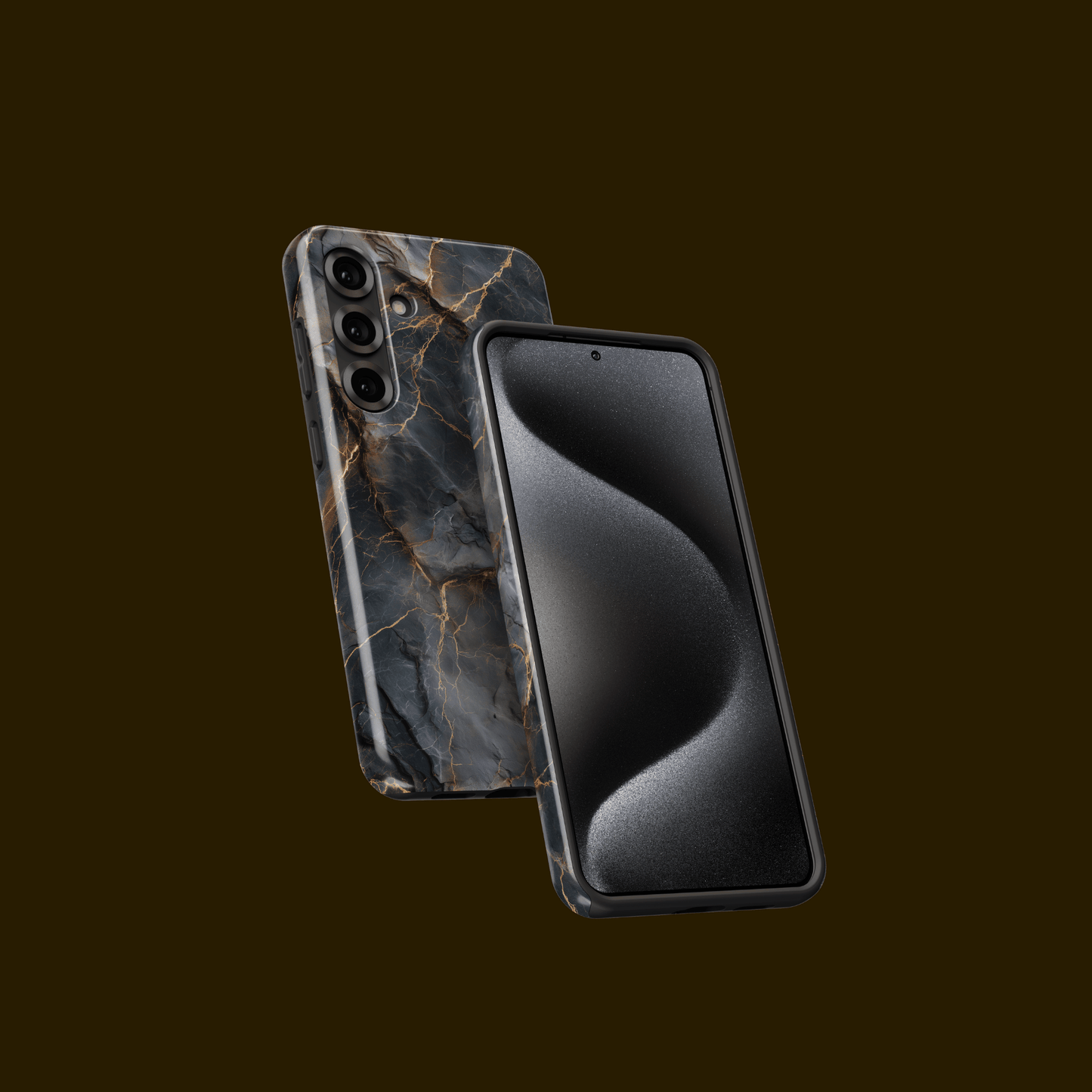 „Obsidian Veins“ Handyhülle – Vorder- und Rückansicht an Samsung-Smartphone