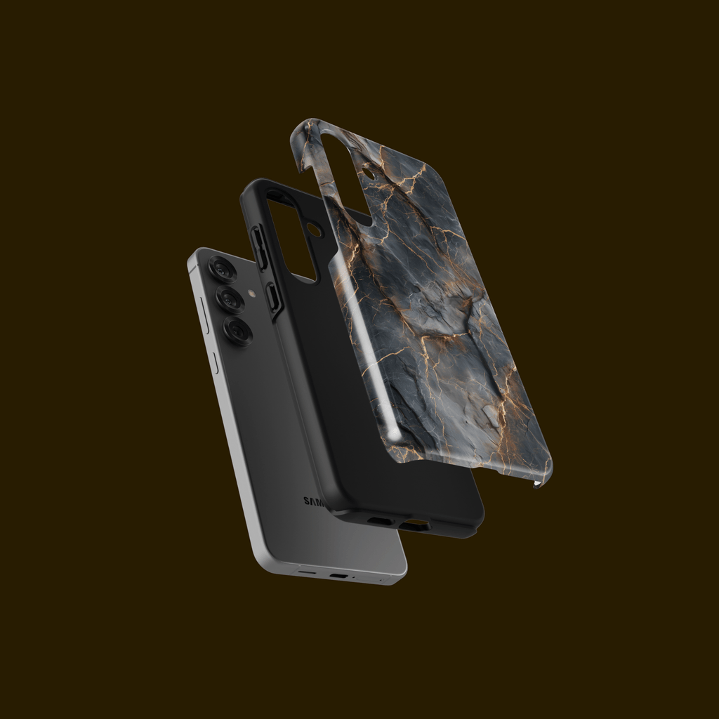 Explosionsdarstellung: Dual-Layer-Aufbau aus PC und TPU – „Obsidian Veins“