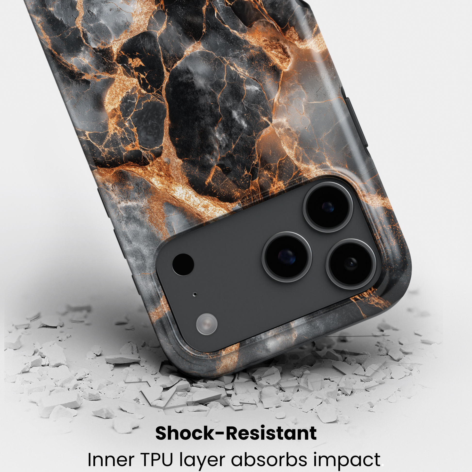 Stoßfeste Marmor-Design Handyhülle Obsidian Flame – Aufprallschutz