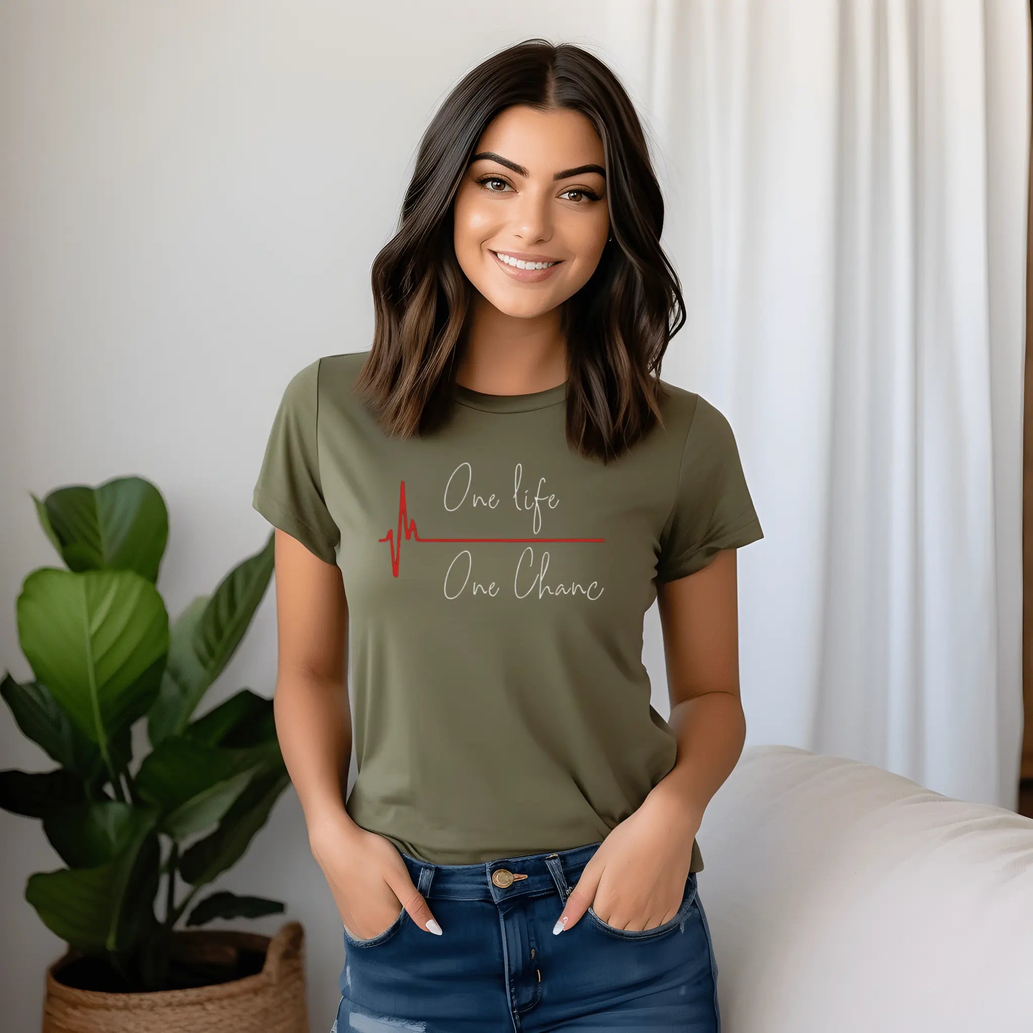 One Life – One Chance T-Shirt | Motivations - Shirt mit Herzschlag - Design | Unisex - ElmunoT-Shirt