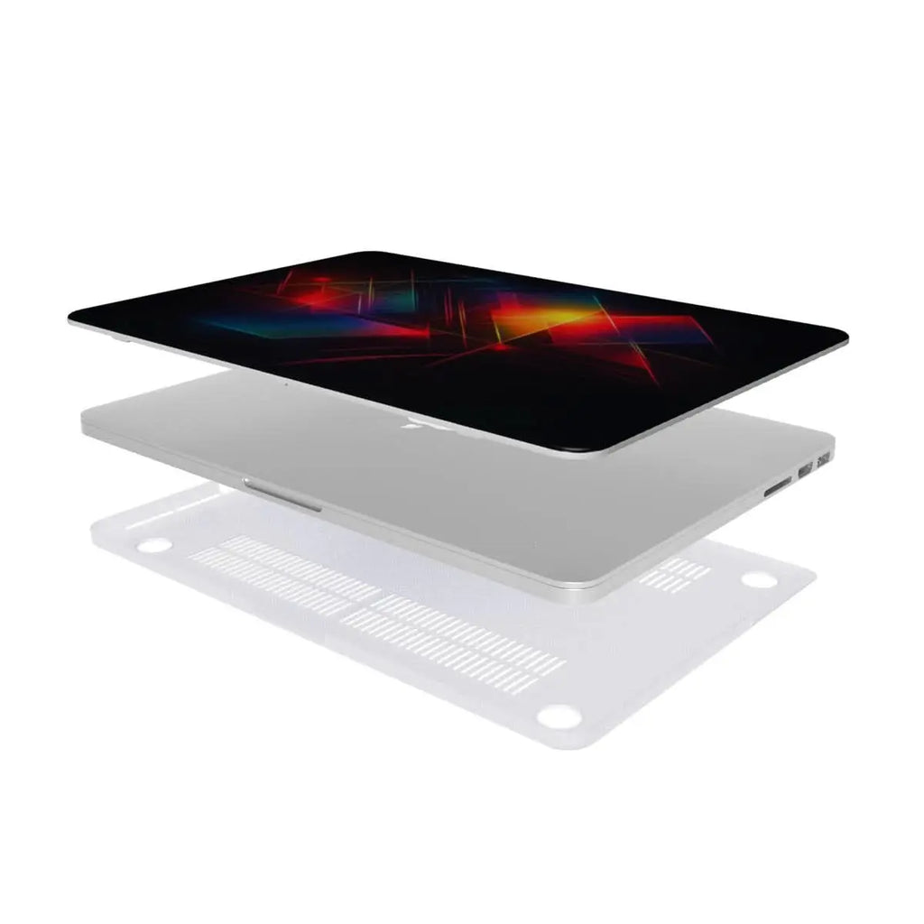 Explosionsansicht der MacBook Hülle – rundum Schutz mit Lüftung und rutschfesten Füßen
