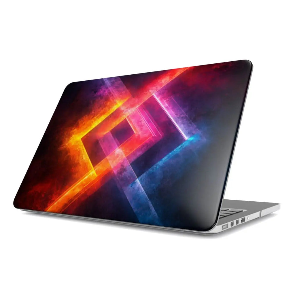 Premium MacBook Hülle mit nicht-verblassendem, lebendigem geometrischem Design – Draufsicht