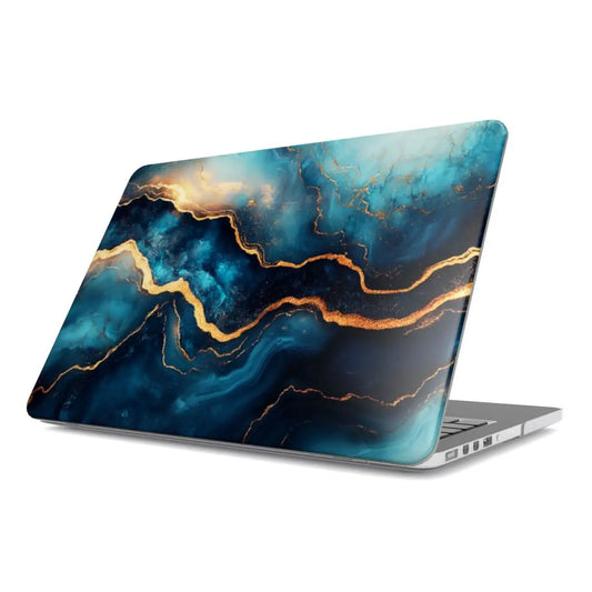 Premium MacBook Hülle im tiefblauen Marmor-Design – Draufsicht