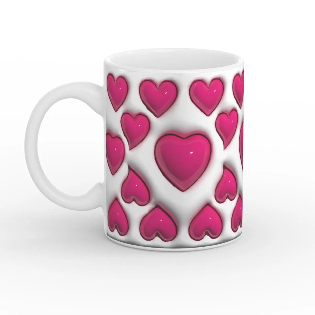 Weiße Keramiktasse mit glänzendem rosa Herz-Design, 11oz (325ml), romantische Kaffeetasse