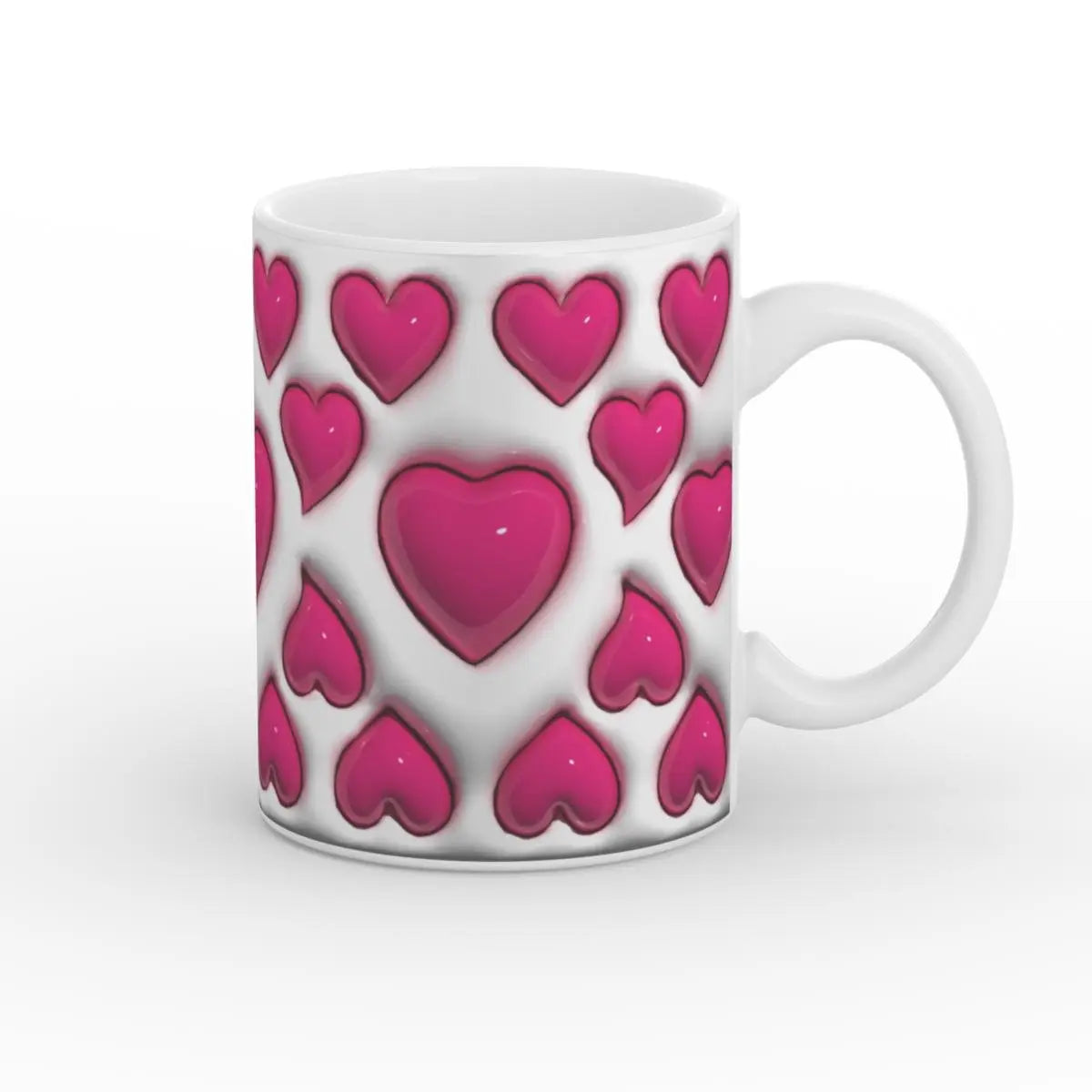 Weiße 11oz Tasse mit plastischem Herz-Muster, ideal für Kaffee, Tee oder Kakao