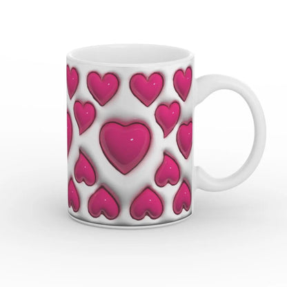 Weiße 11oz Tasse mit plastischem Herz-Muster, ideal für Kaffee, Tee oder Kakao