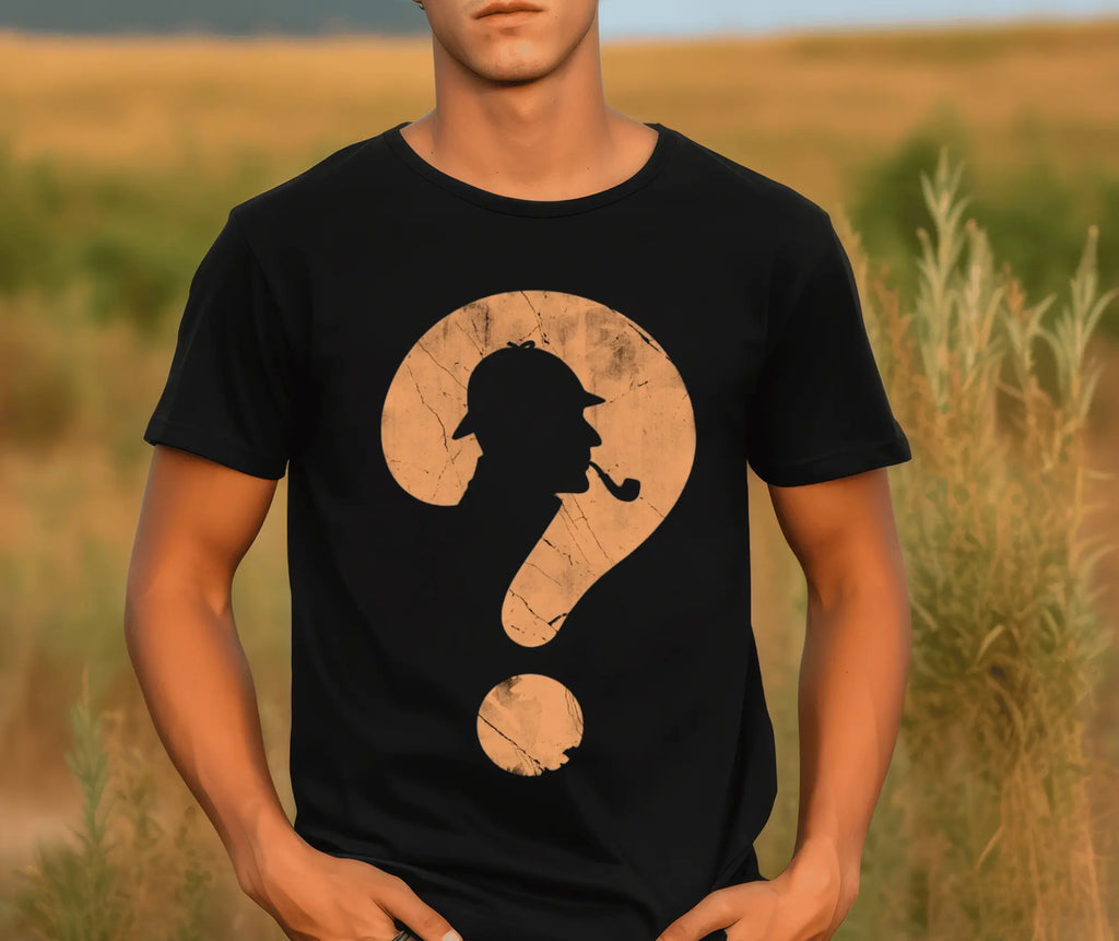 Sherlock - Style T-Shirt – Fragezeichen mit Detektiv - Silhouette | Unisex Retro Shirt - ElmunoT-Shirt