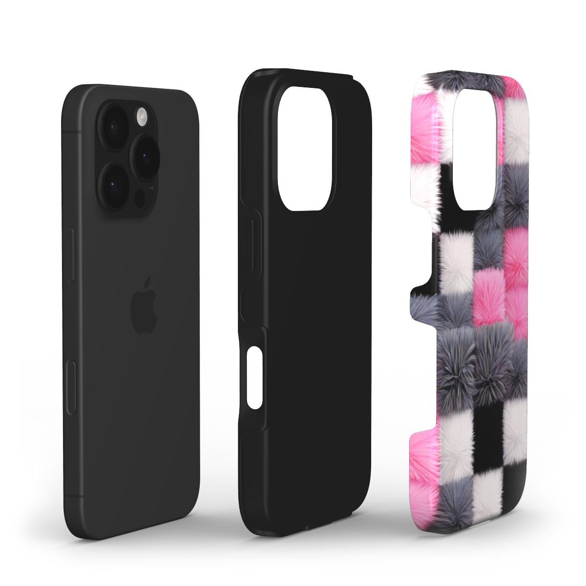 Flauschige Handyhülle – Karo Pink Grau | Stoßfest - ElmunoTech Accessories