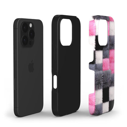 Flauschige Handyhülle – Karo Pink Grau | Stoßfest - ElmunoTech Accessories