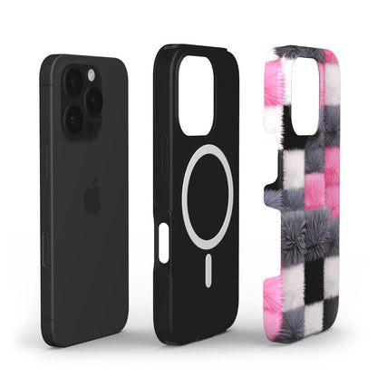 MagSafe Handyhülle – Flauschiges Karo Pink & Grau | Soft Look - ElmunoTech Accessories