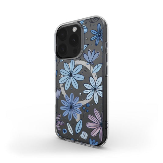 MagSafe Transparente Handyhülle – Blaues Blumenmuster - ElmunoTech Accessories