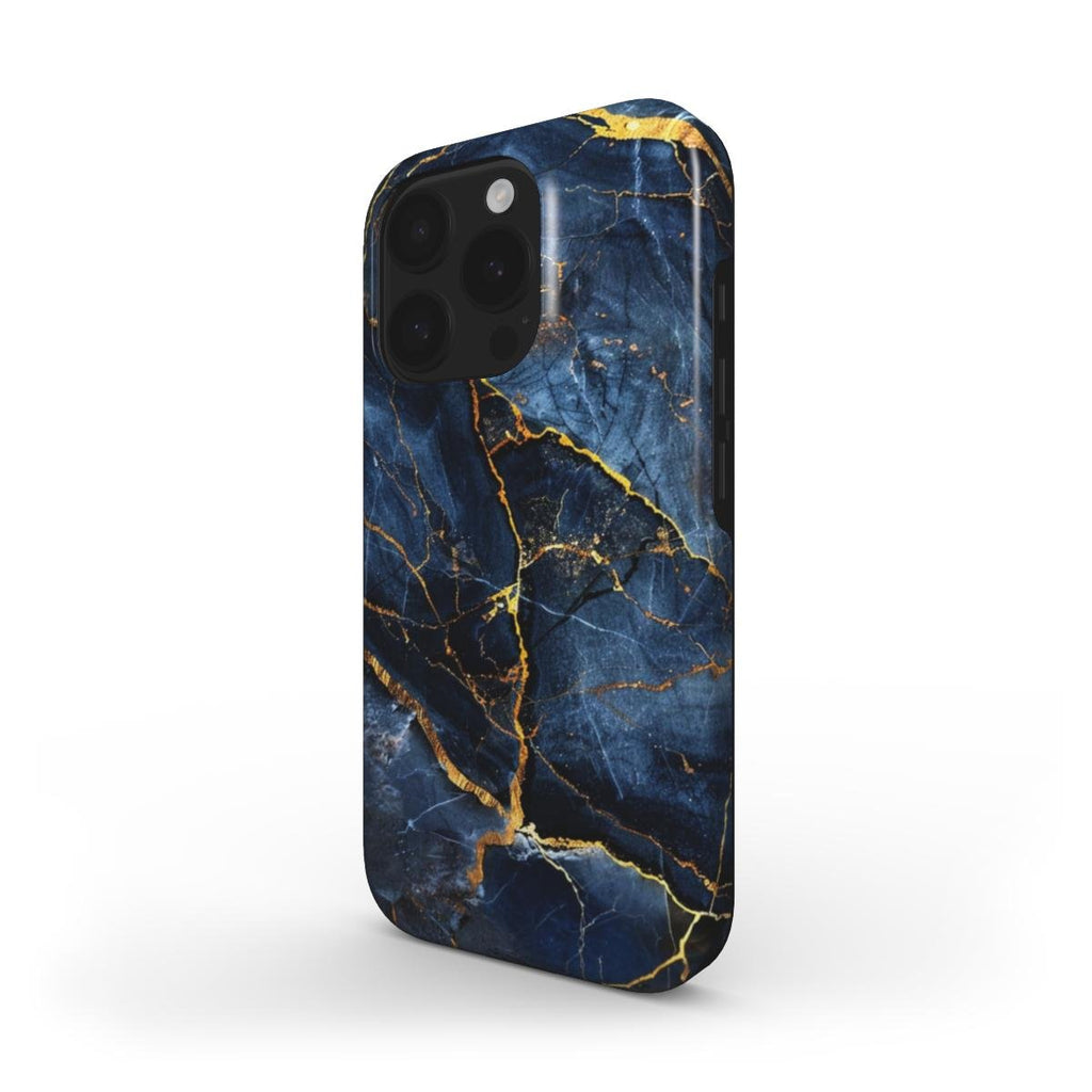 Stoßfeste Marmor Handyhülle – Dunkelblau & Gold - ElmunoTech Accessories