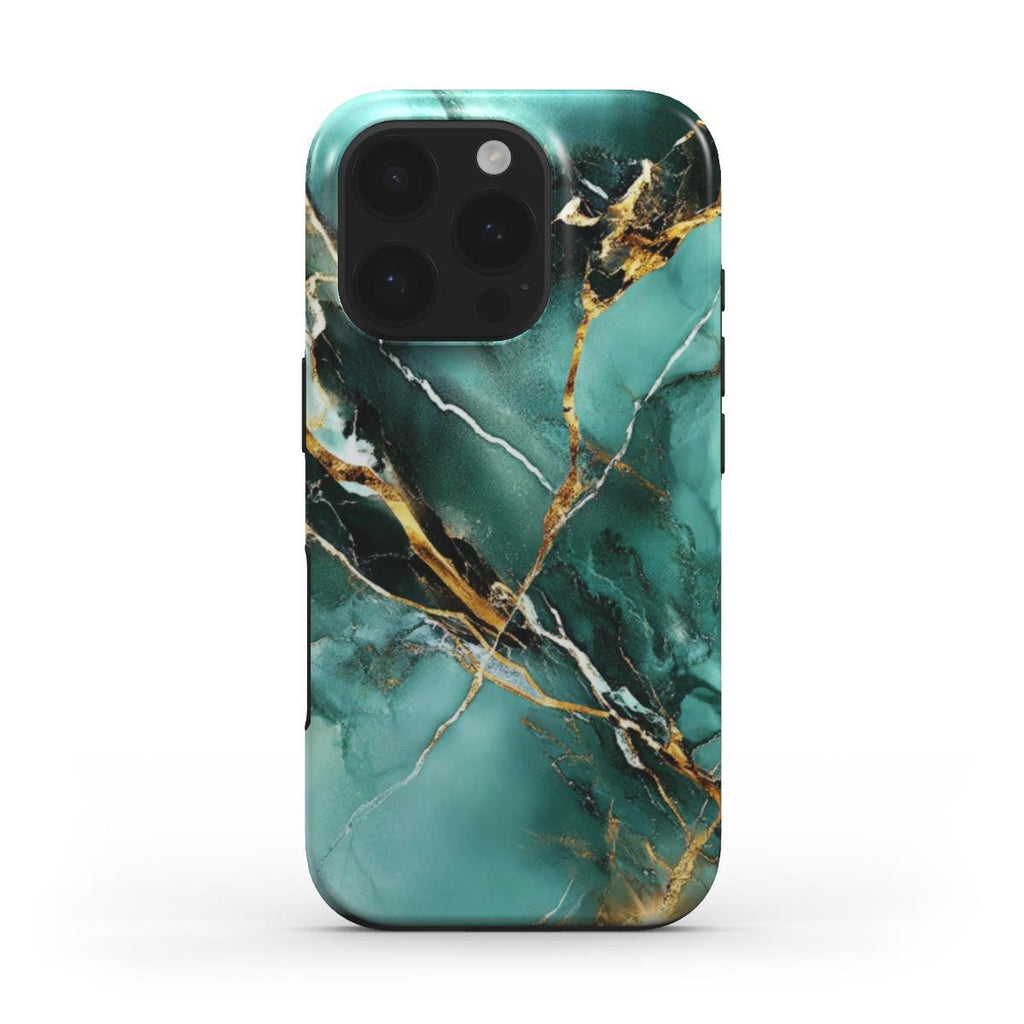 Stoßfeste Marmor Handyhülle – Grün & Gold - ElmunoTech Accessories