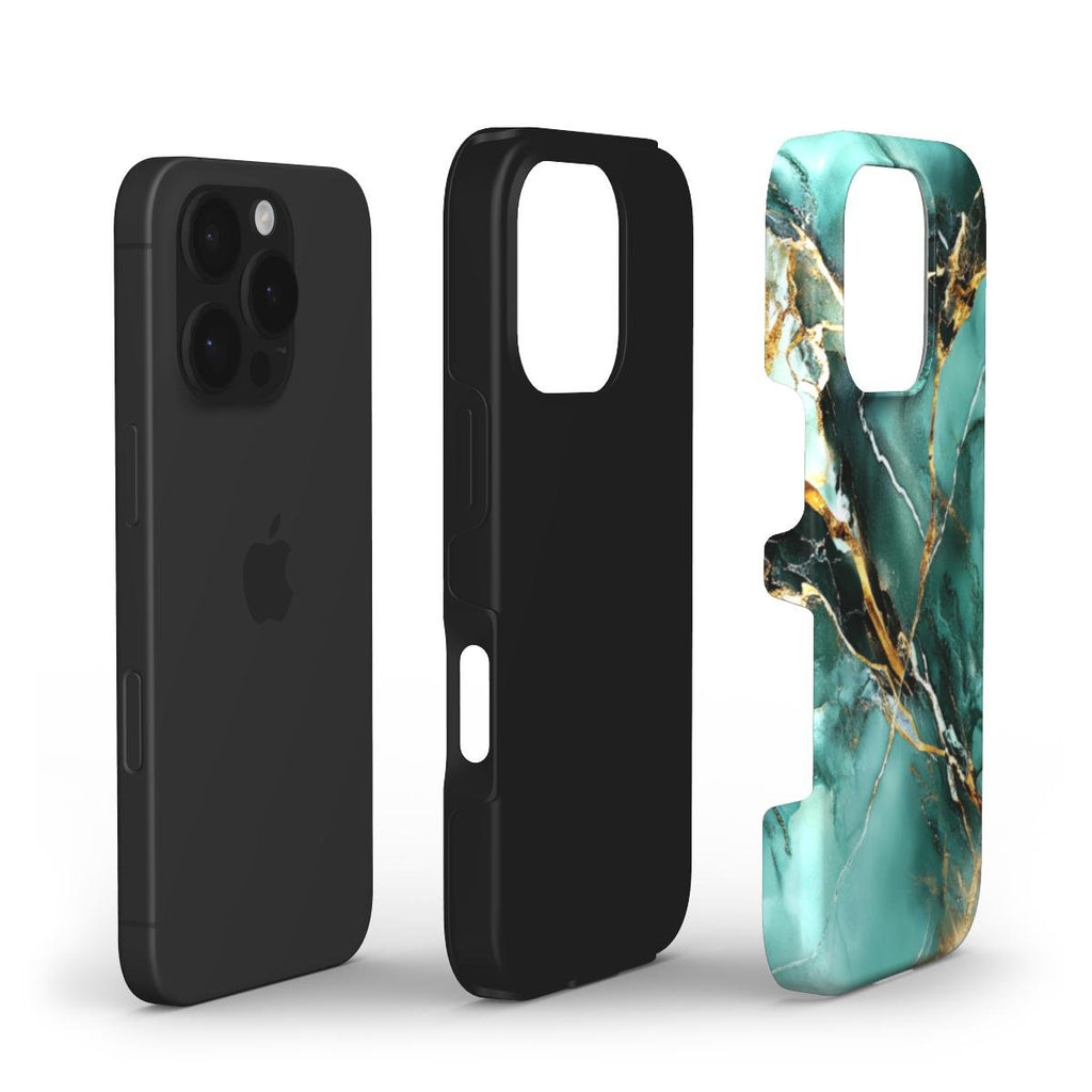 Stoßfeste Marmor Handyhülle – Grün & Gold - ElmunoTech Accessories