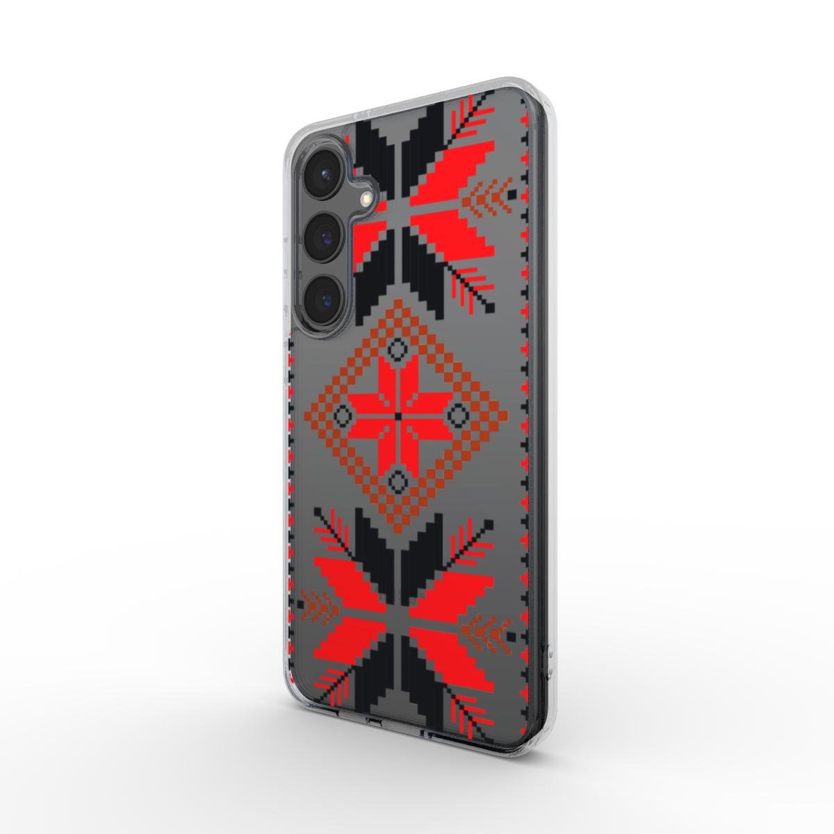 transparente handyhülle mit folkloristischem pixelmuster vorne