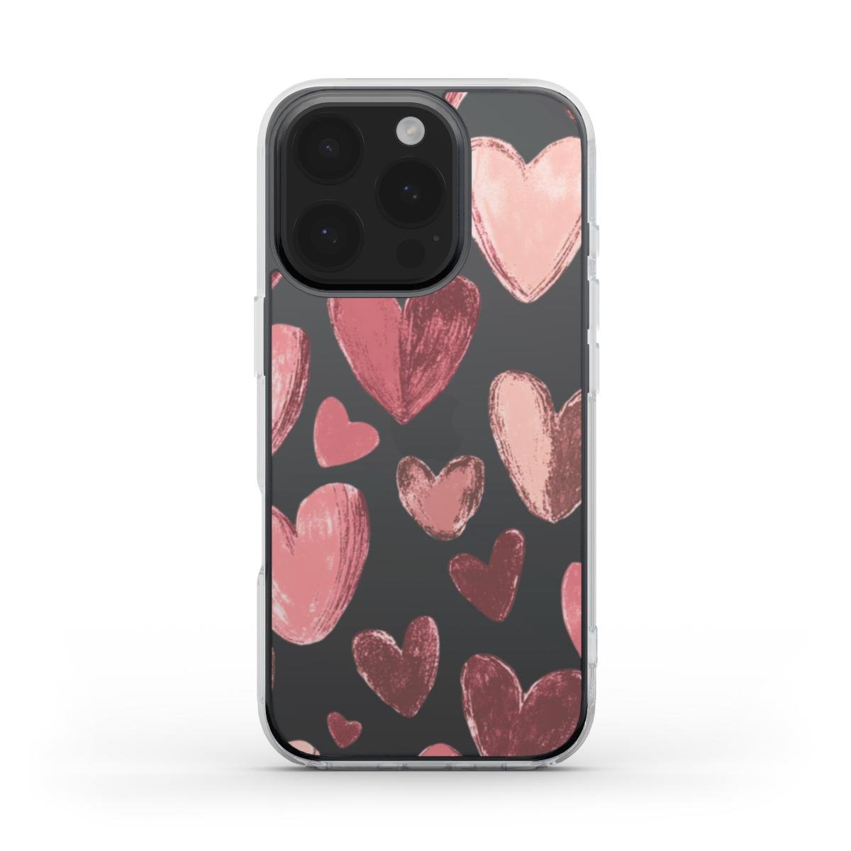 Transparente TPU Handyhülle mit rosa Herzdesign – Rückseite