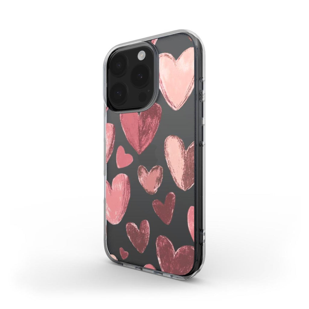 Transparente TPU Handyhülle mit rosa Herzdesign – Seitenansicht