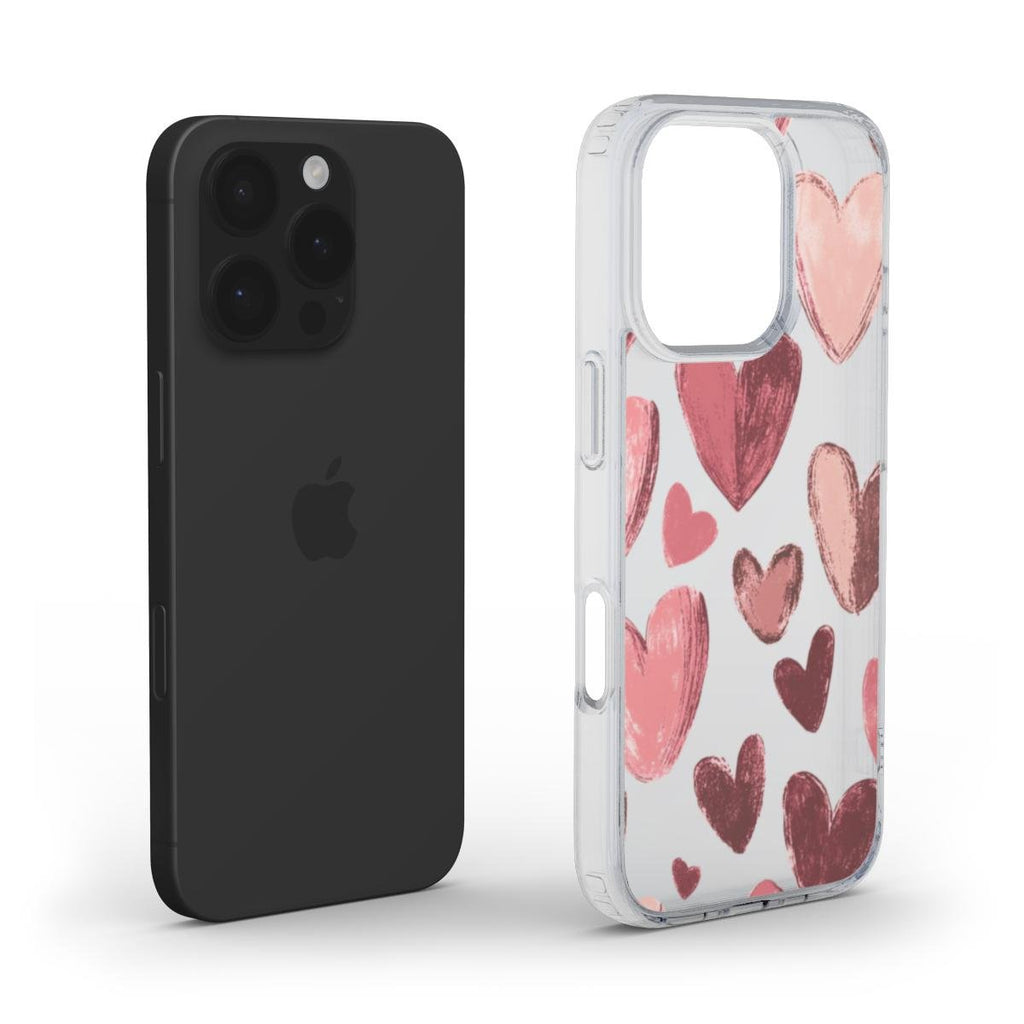 Transparente TPU Handyhülle mit rosa Herzdesign – Hülle und Smartphone getrennt dargestellt